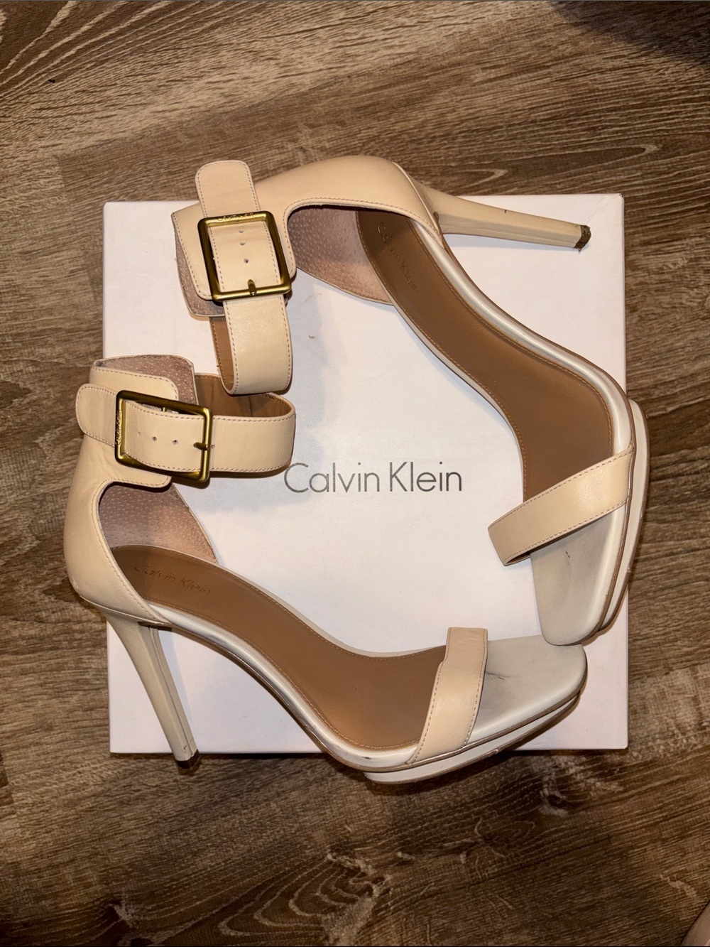 Calvin Klein Blush Cream Ankle-Strap Stiletto Heels - Picture 3 of 7